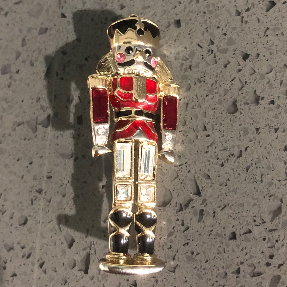 Vintage Monet Enamel Red Rhinestones Nutcracker Pin Brooch
